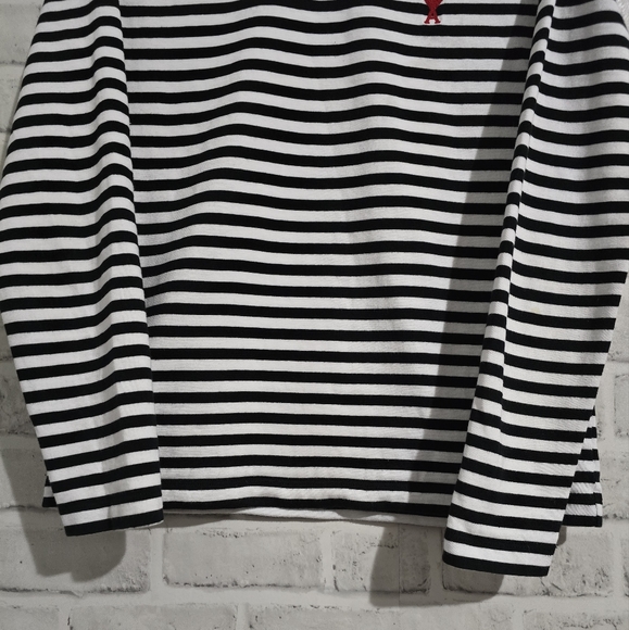AMI Paris De Coeur Mariniere Long Sleeve Shirt Black/White Stripe size S - Picture 5 of 11